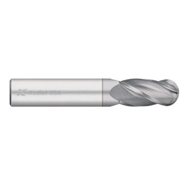 Kodiak Cutting Tools 1/4 Carbide Endmill 4 Flute Single End Ball Nose TICN Coated 5464855
